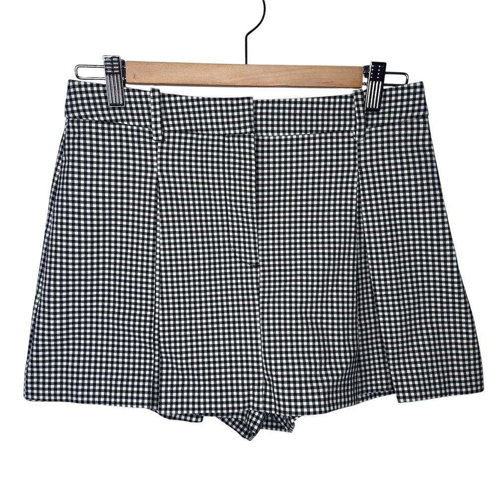 Zara Pleated Gingham Plaid Mini Skort S/M Academia Schoolgirl Preppy Black White